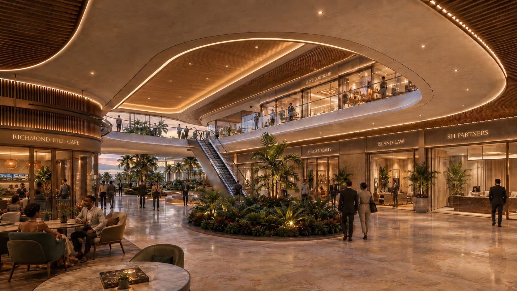Hotel atrium and ground-level shoppes