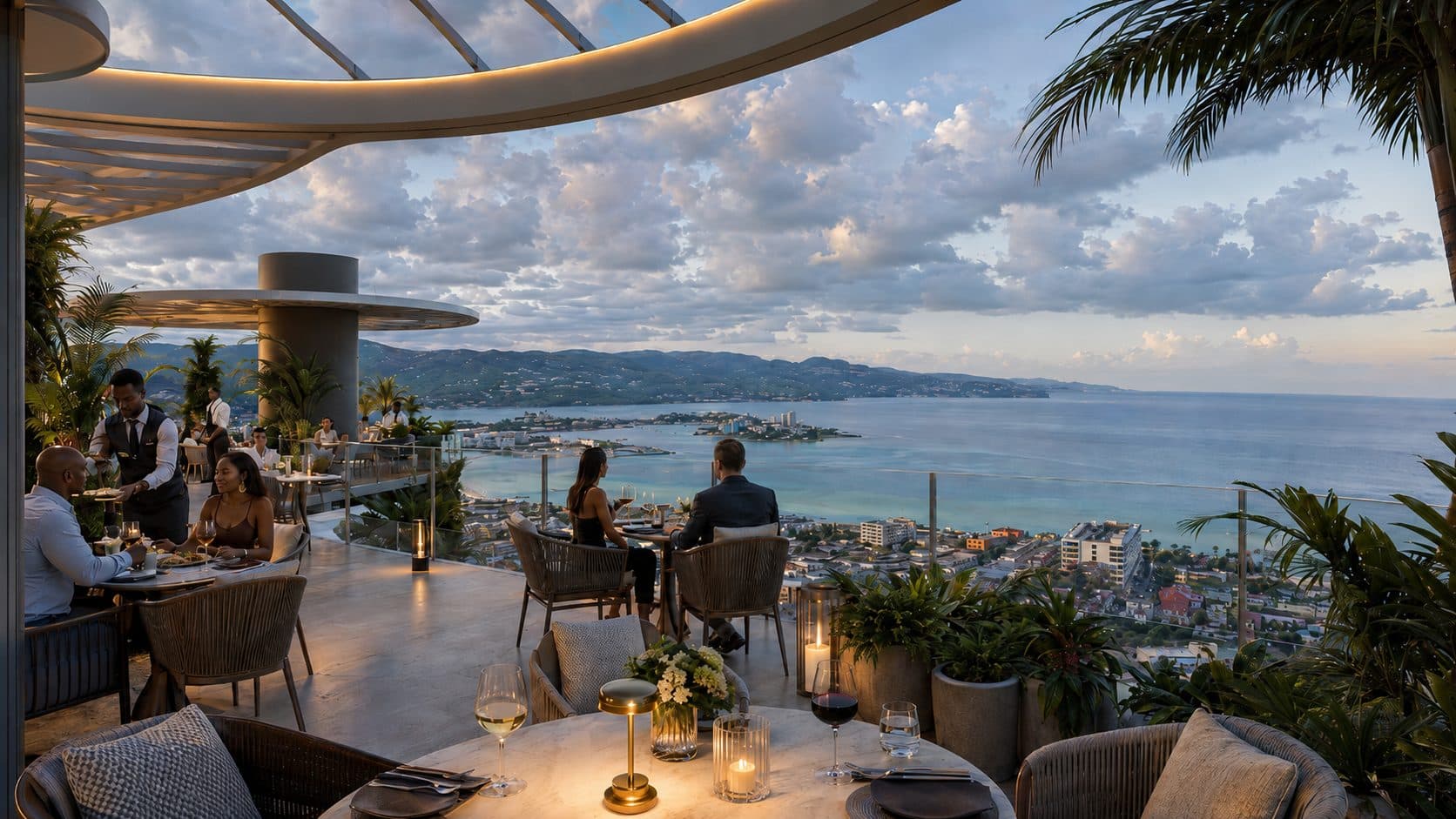 Sunset rooftop restaurant